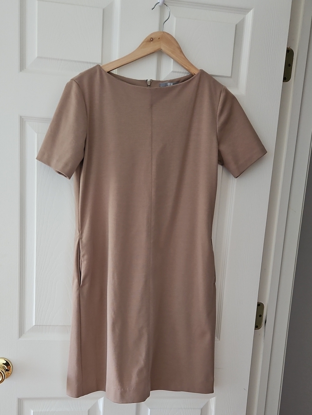 Uniqlo Short-Sleeve Shift Dress in Taupe
